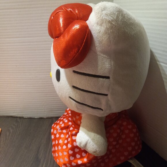 Sanrio 2018 Hello Kitty 12" Plush Red Dress Pink Hearts Red Hair Bow - Picture 4 of 9